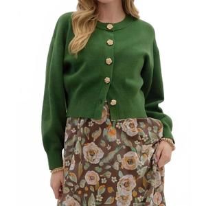 Green Button-Front Women’s Cardigan Sweater
